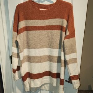 MACARON Women's Striped Sweater - Terracotta, Beige, and Cream